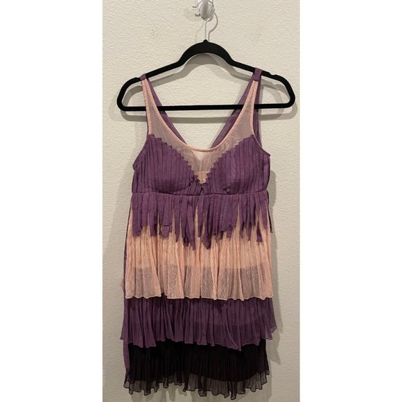 FREELANCE Fringe Purple Cream Mini Dress - Picture 1 of 4